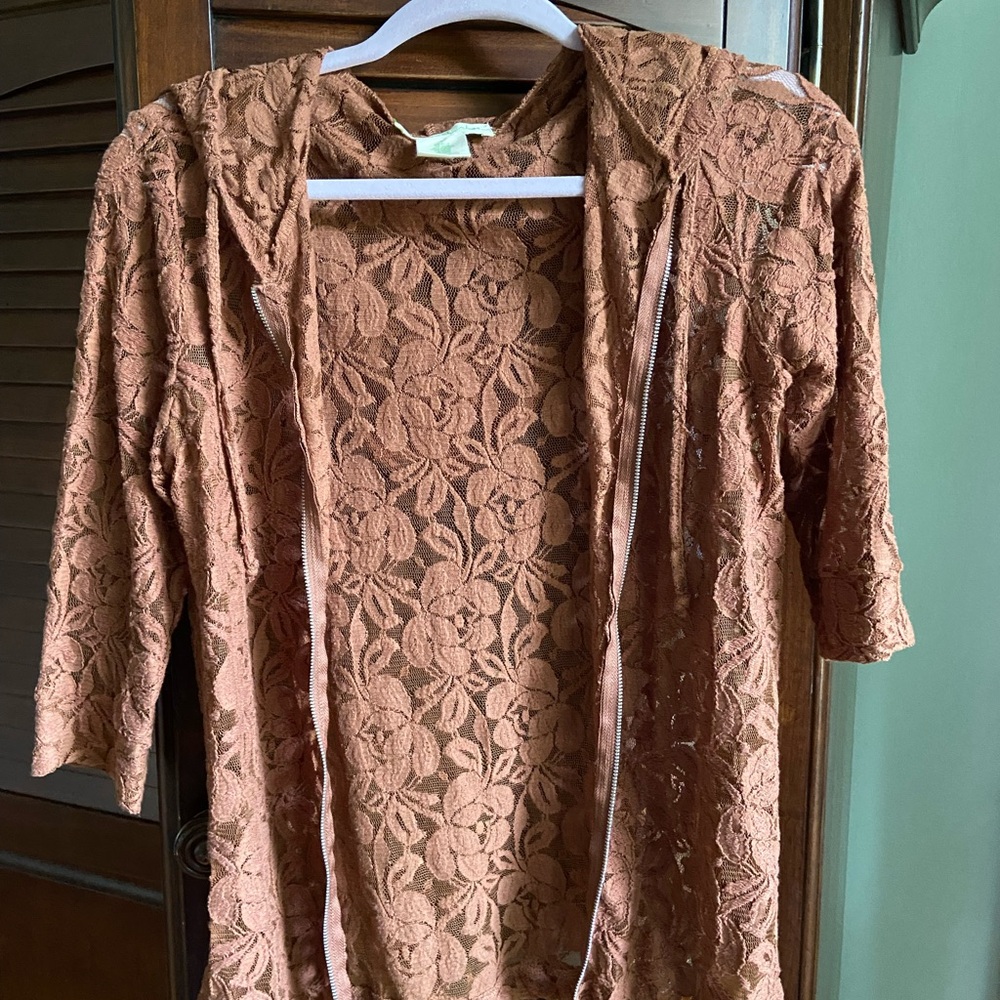 Staring at Stars Lace Cardigan in Medium Brown